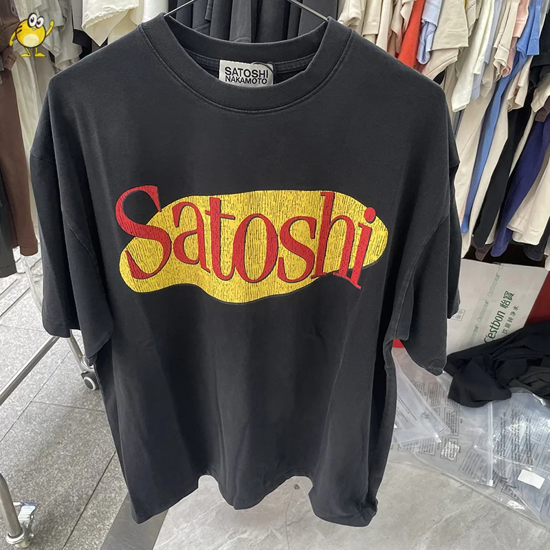 Summer Streetwear Satoshi Nakamoto T Shirt Men Woman Fashion Vintage Print Short Sleeve Washed Damaged Hole Old Top Tee