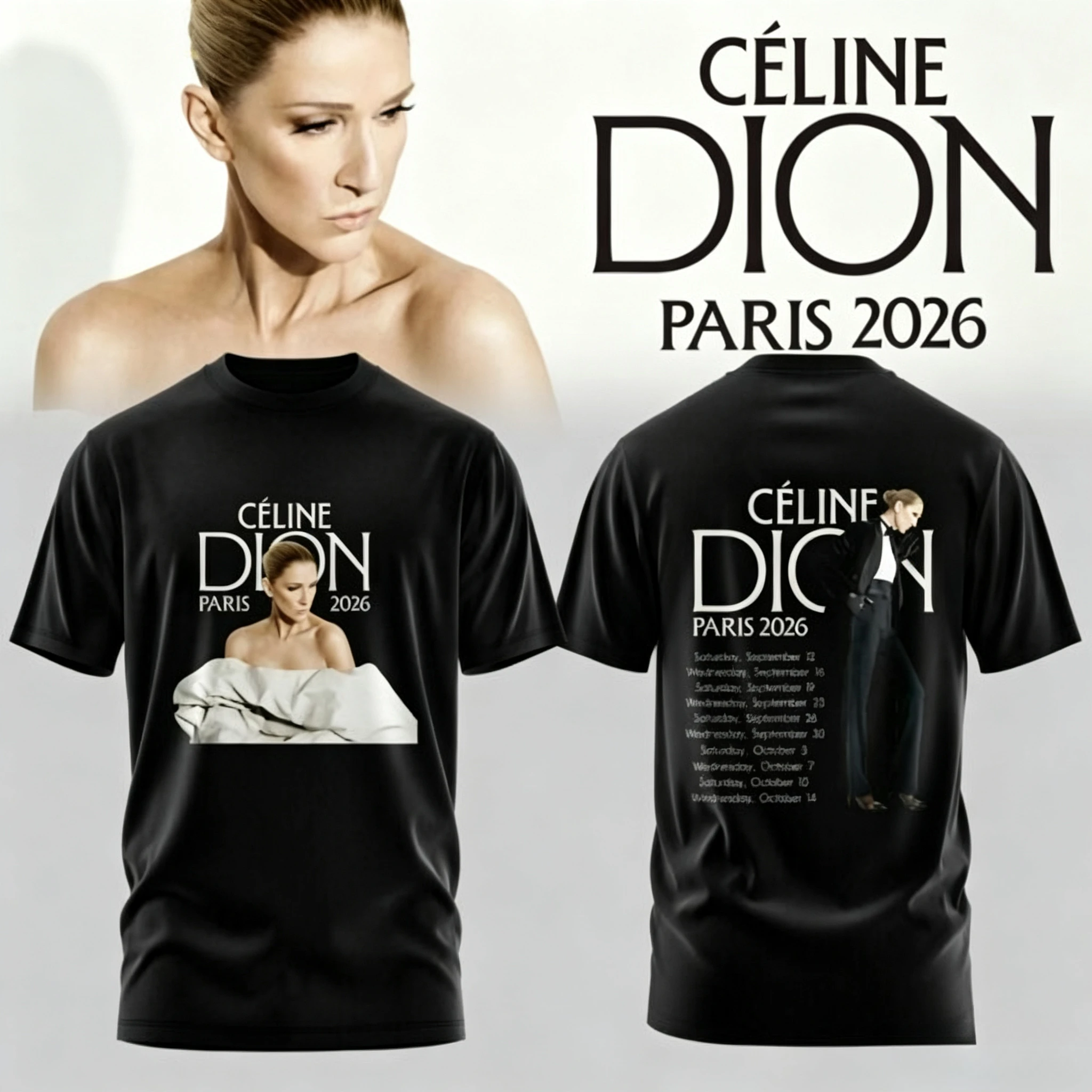 Celine Dion Paris 2026 Fan Tour Gift T-shirt Men Women 2026 Summer New Fashion Men's T-shirt Pop music Streetwear Hip Hop Tees