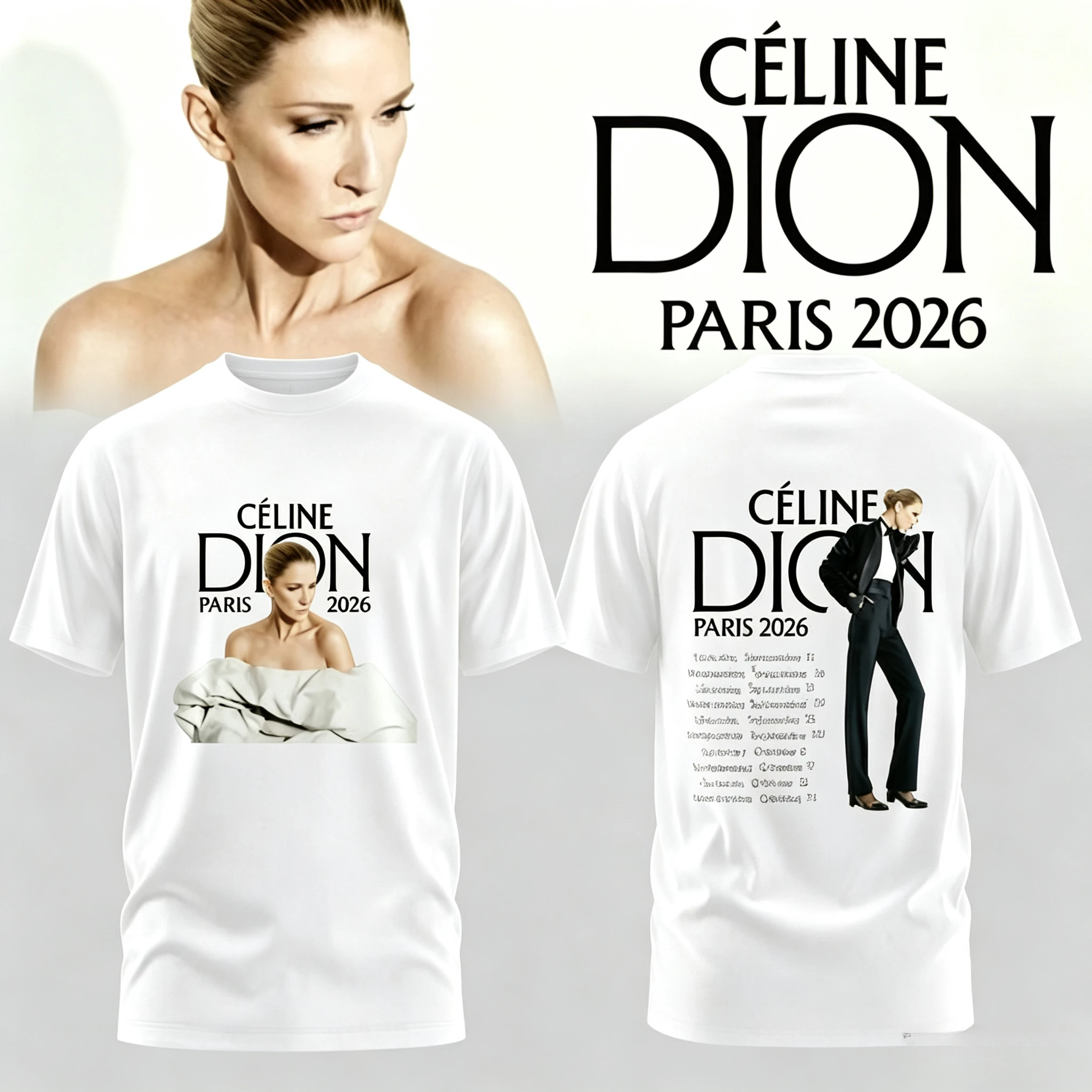 Celine Dion Paris 2026 Fan Tour Gift T-shirt Men Women 2026 Summer New Fashion Men's T-shirt Pop music Streetwear Hip Hop Tees