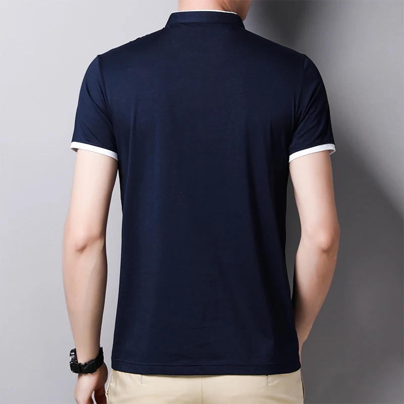 2025 New Men's Casual and Fashionable Solid Color Short Sleeved Stand Up Collar T-shirt Summer Versatile and Comfortable Top