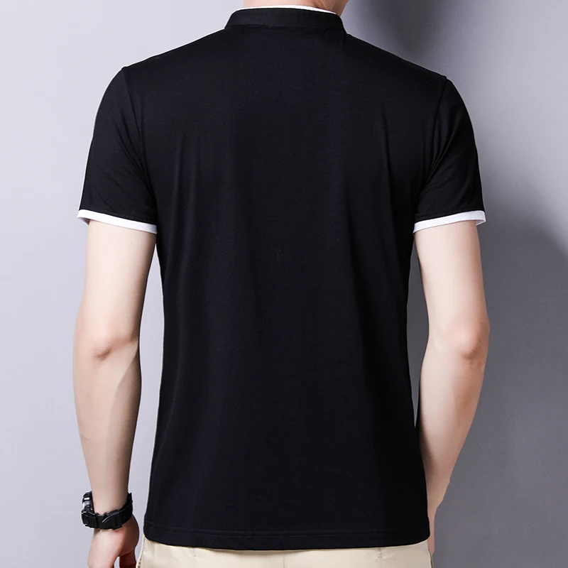 2025 New Men's Casual and Fashionable Solid Color Short Sleeved Stand Up Collar T-shirt Summer Versatile and Comfortable Top
