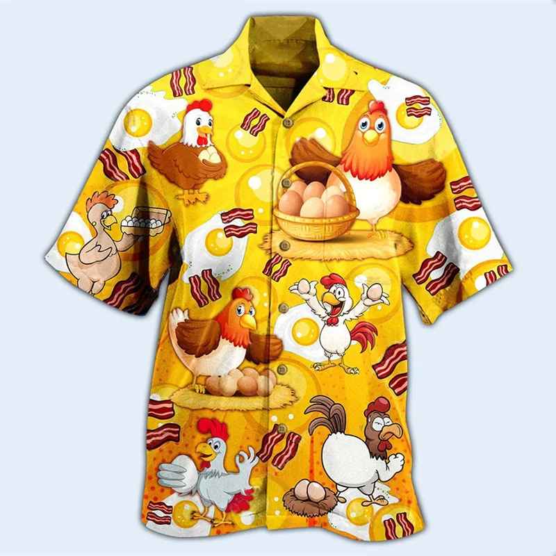 Newest Loose Breathable 3D Print Trendy Cool Fashion Chicken Shirts Beach Hawaiian Top Short Sleeves Summer Men's Men Tee