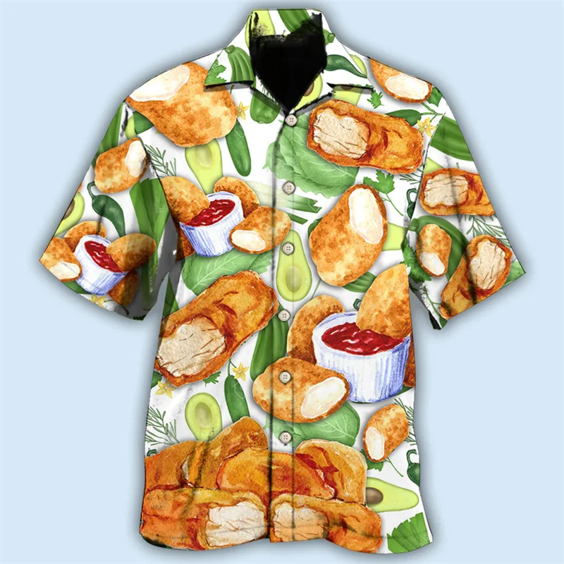 Newest Loose Breathable 3D Print Trendy Cool Fashion Chicken Shirts Beach Hawaiian Top Short Sleeves Summer Men's Men Tee