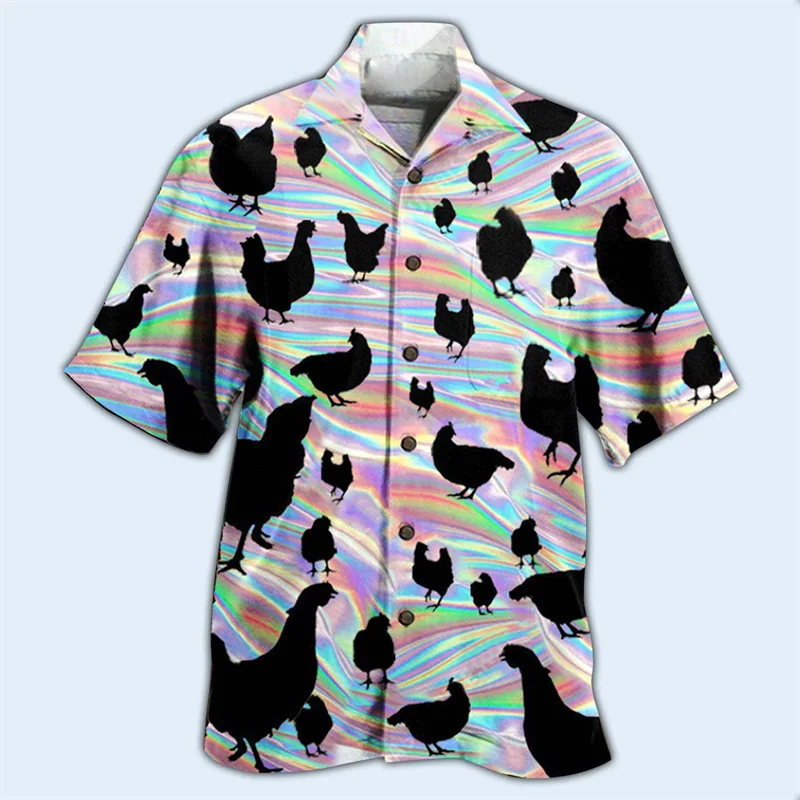 Newest Loose Breathable 3D Print Trendy Cool Fashion Chicken Shirts Beach Hawaiian Top Short Sleeves Summer Men's Men Tee