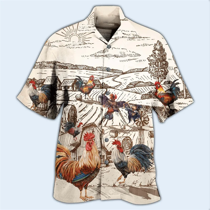 Newest Loose Breathable 3D Print Trendy Cool Fashion Chicken Shirts Beach Hawaiian Top Short Sleeves Summer Men's Men Tee