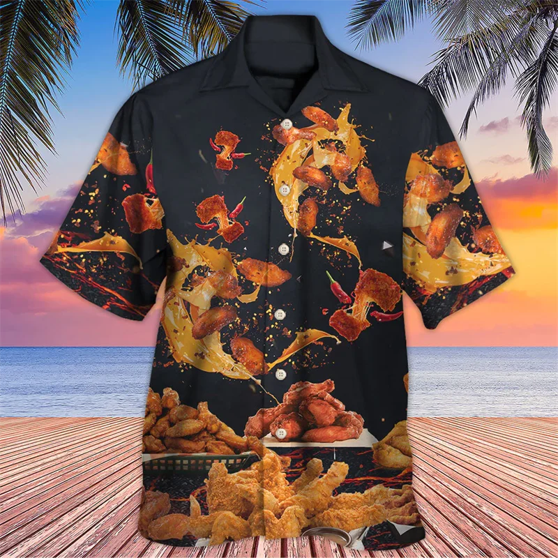 Newest Loose Breathable 3D Print Trendy Cool Fashion Chicken Shirts Beach Hawaiian Top Short Sleeves Summer Men's Men Tee