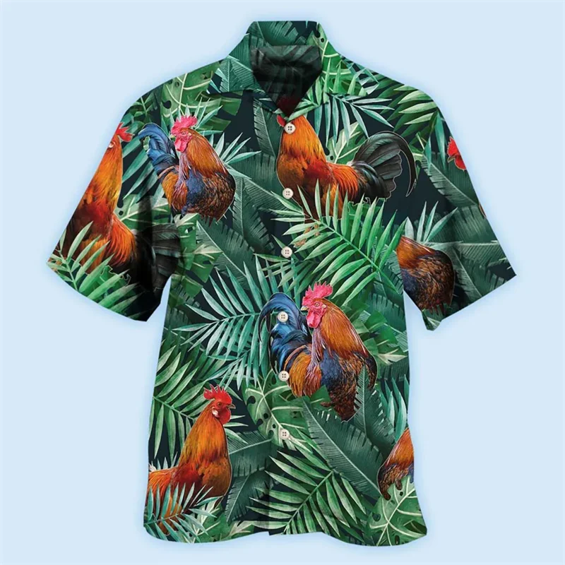 Newest Loose Breathable 3D Print Trendy Cool Fashion Chicken Shirts Beach Hawaiian Top Short Sleeves Summer Men's Men Tee