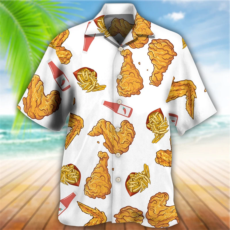 Newest Loose Breathable 3D Print Trendy Cool Fashion Chicken Shirts Beach Hawaiian Top Short Sleeves Summer Men's Men Tee