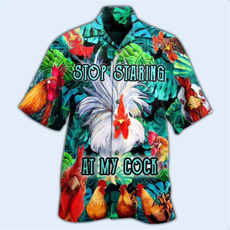 Newest Loose Breathable 3D Print Trendy Cool Fashion Chicken Shirts Beach Hawaiian Top Short Sleeves Summer Men's Men Tee