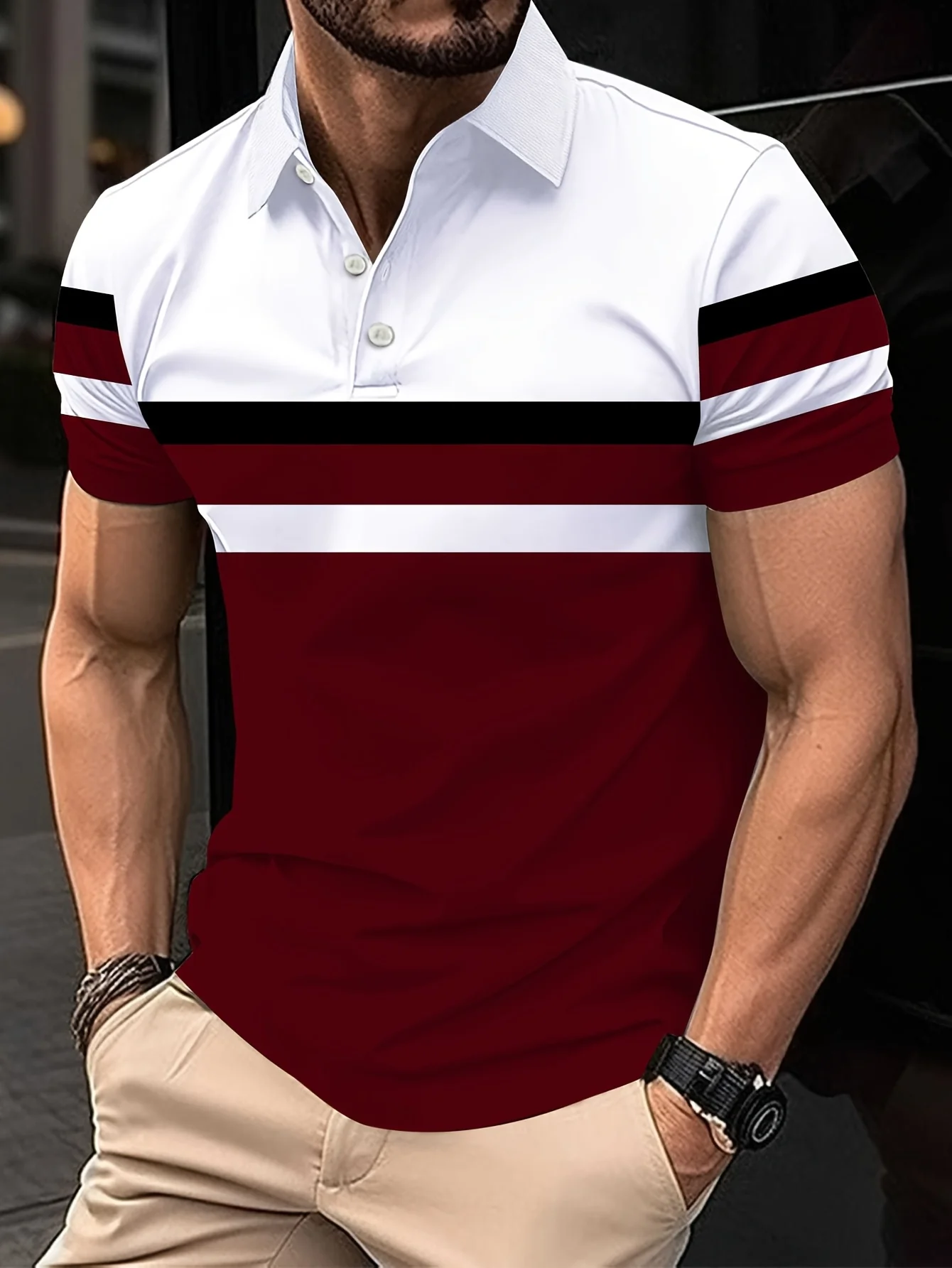 The 2025 Summer New Men's POLO Shirt Features a Casual Fashionable Comfortable and Breathable 3D Striped Pattern Print