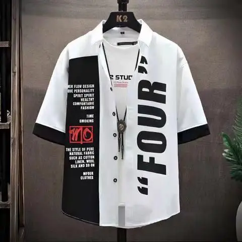Men's Short-Sleeve Shirt 2025 Summer Five-Quarter Sleeve Japanese Street Brand Shirt Teenagers Punk Handsome