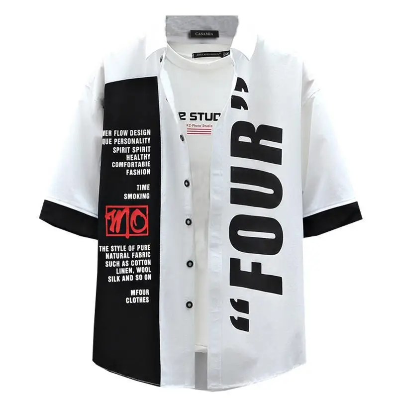 Men's Short-Sleeve Shirt 2025 Summer Five-Quarter Sleeve Japanese Street Brand Shirt Teenagers Punk Handsome