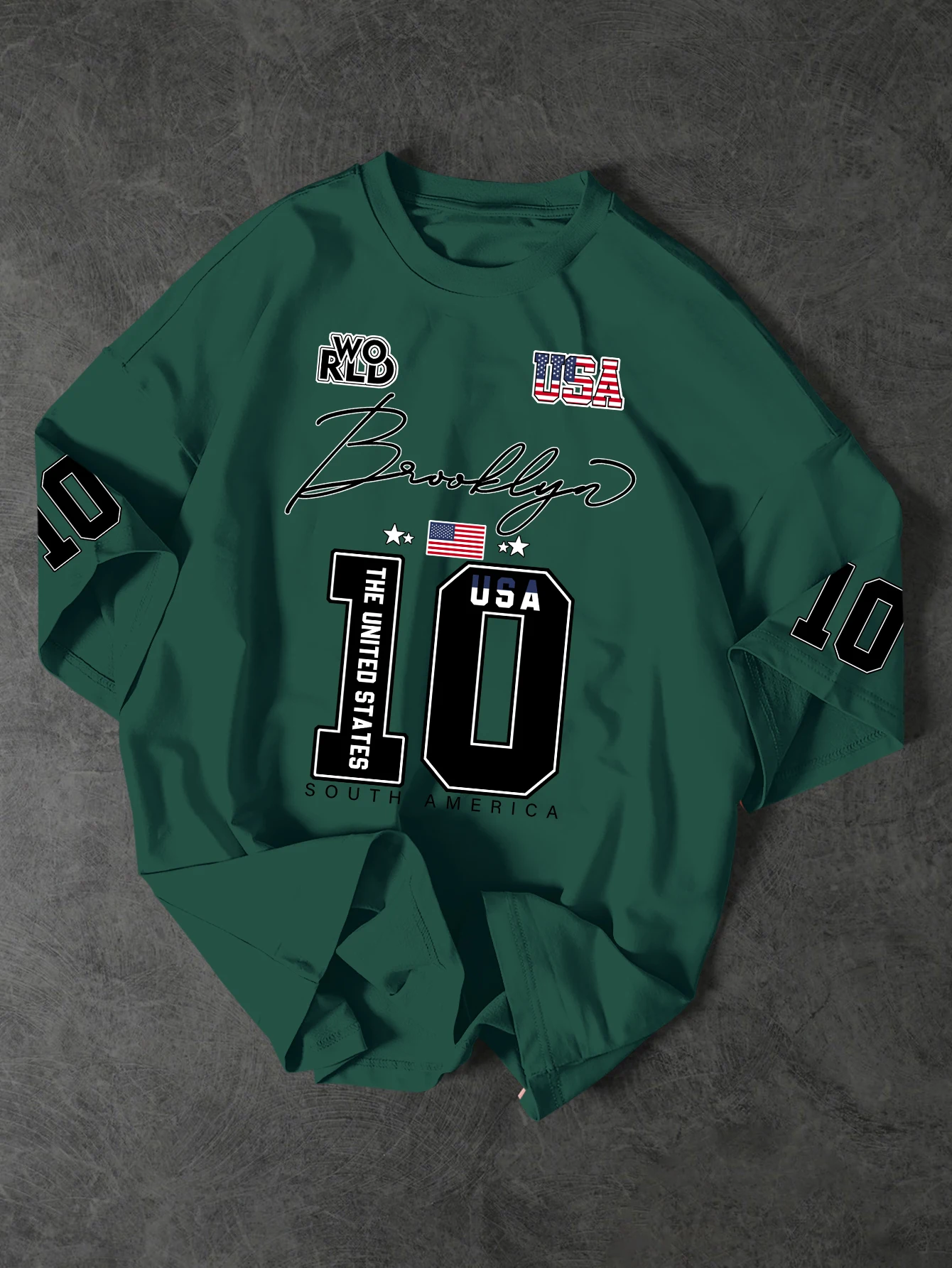 USA Brooklyn Style 10 Print Oversized T Shirt Men's Streetwear Vintage Jersey Tee