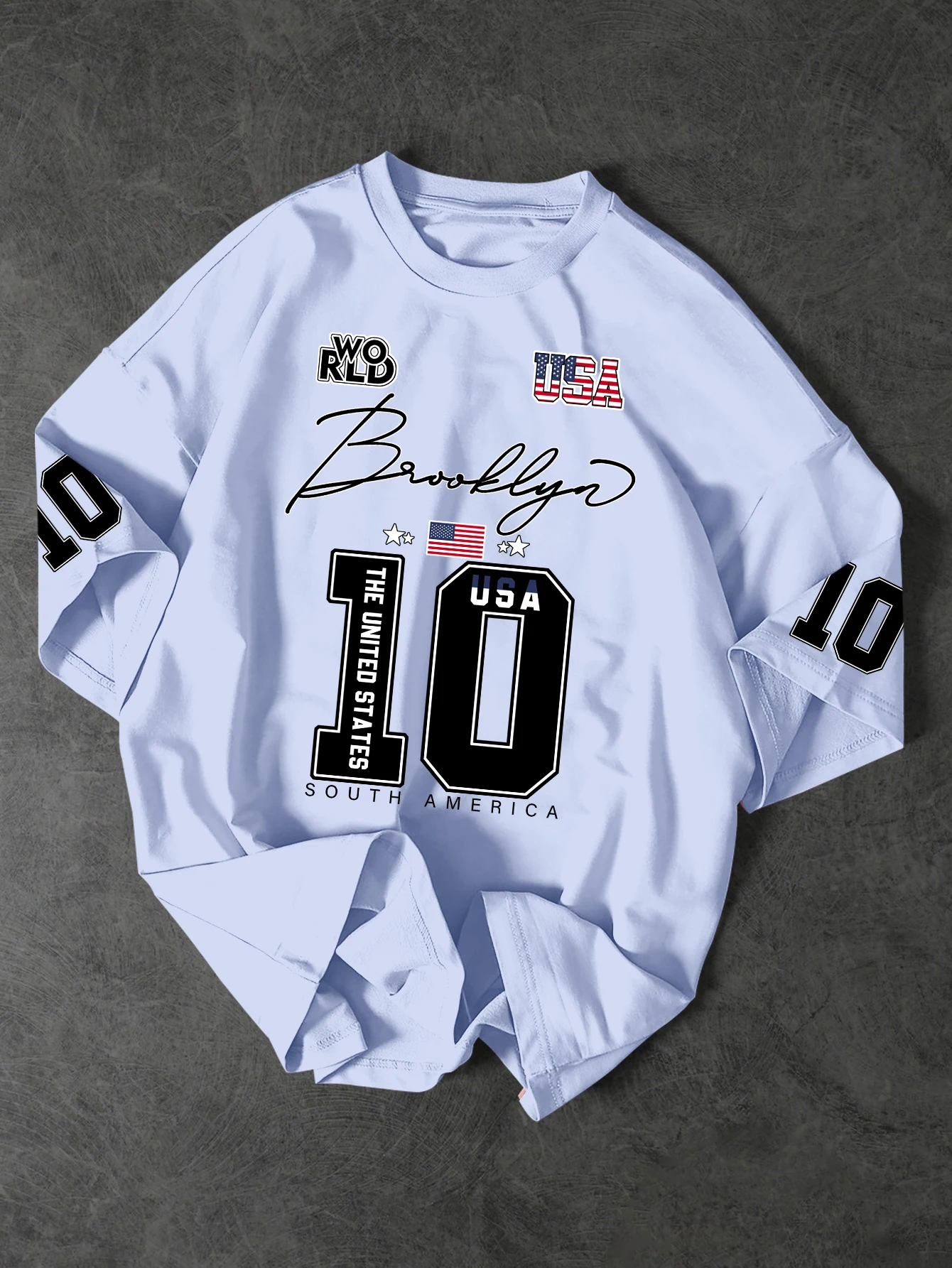 USA Brooklyn Style 10 Print Oversized T Shirt Men's Streetwear Vintage Jersey Tee