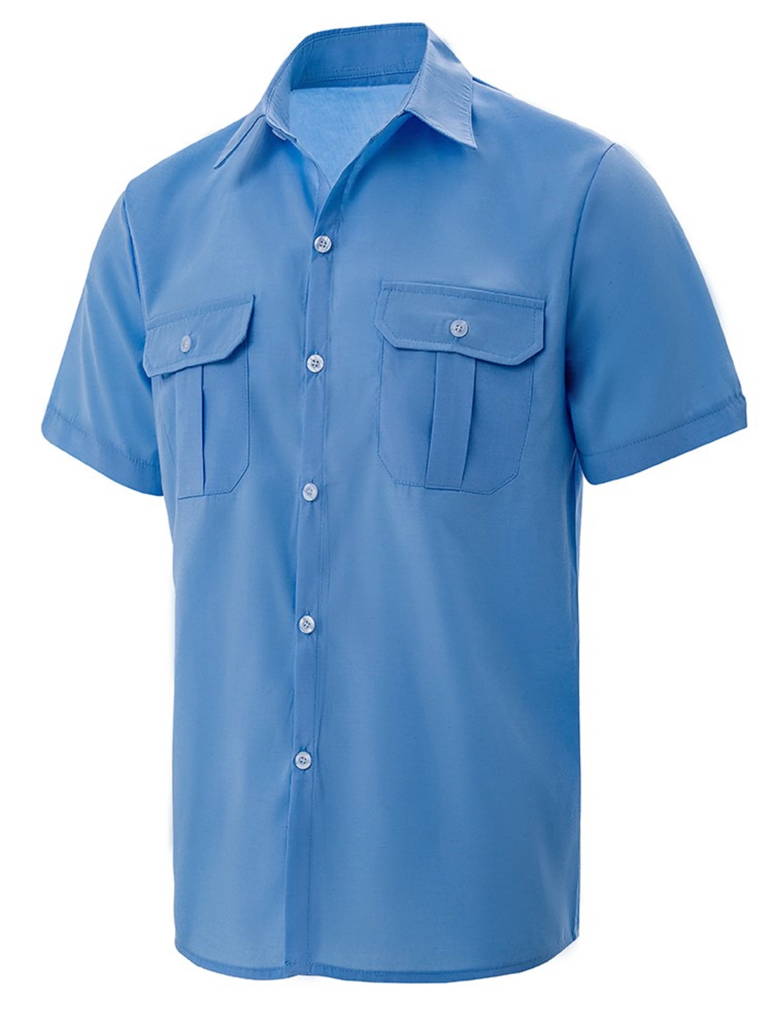Men's Summer Lapel Solid Short Sleeve Shirt with Two Pockets Casual Button Comfort Cardigan