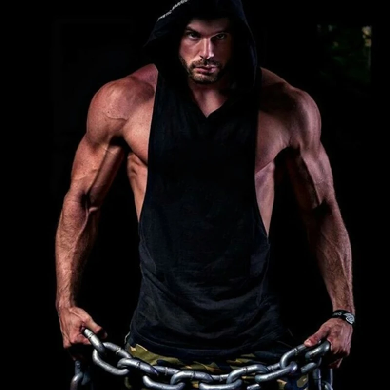 Men Bodybuilding Cotton Skulls Tank Top Gyms Fitness Hooded Vest Sleeveless Shirt Summer Casual Fashion Workout Brand Clothing