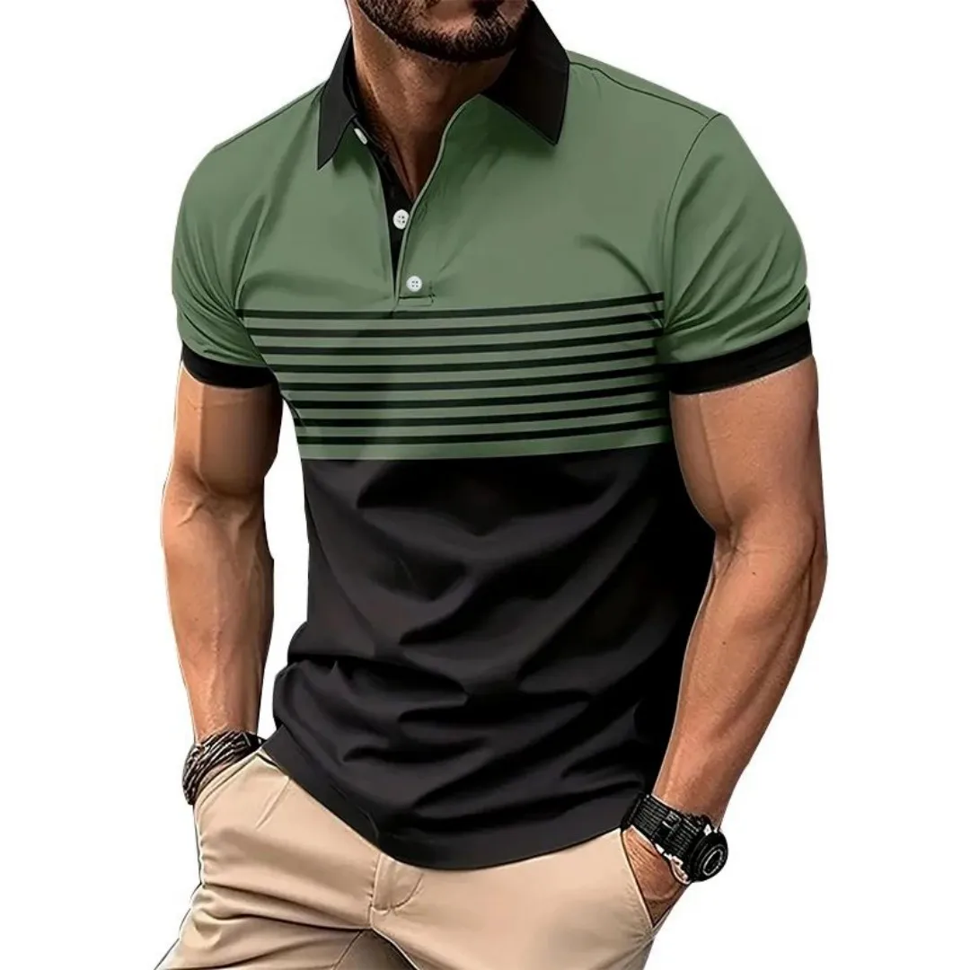 The 2025 Summer New Men's POLO Shirt Features a Casual Fashionable Soft and Comfortable 3D Striped Pattern Print