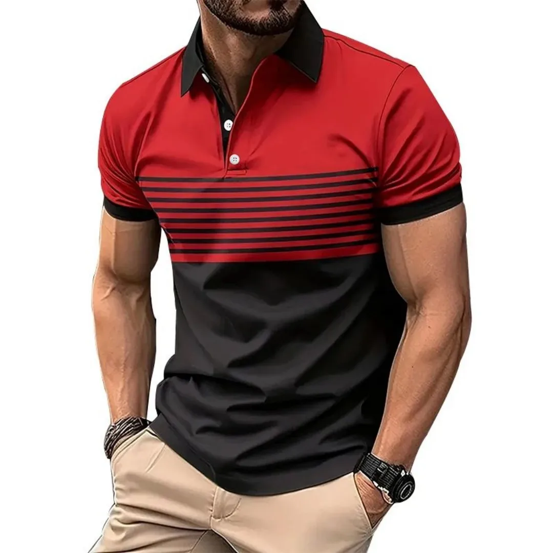The 2025 Summer New Men's POLO Shirt Features a Casual Fashionable Soft and Comfortable 3D Striped Pattern Print