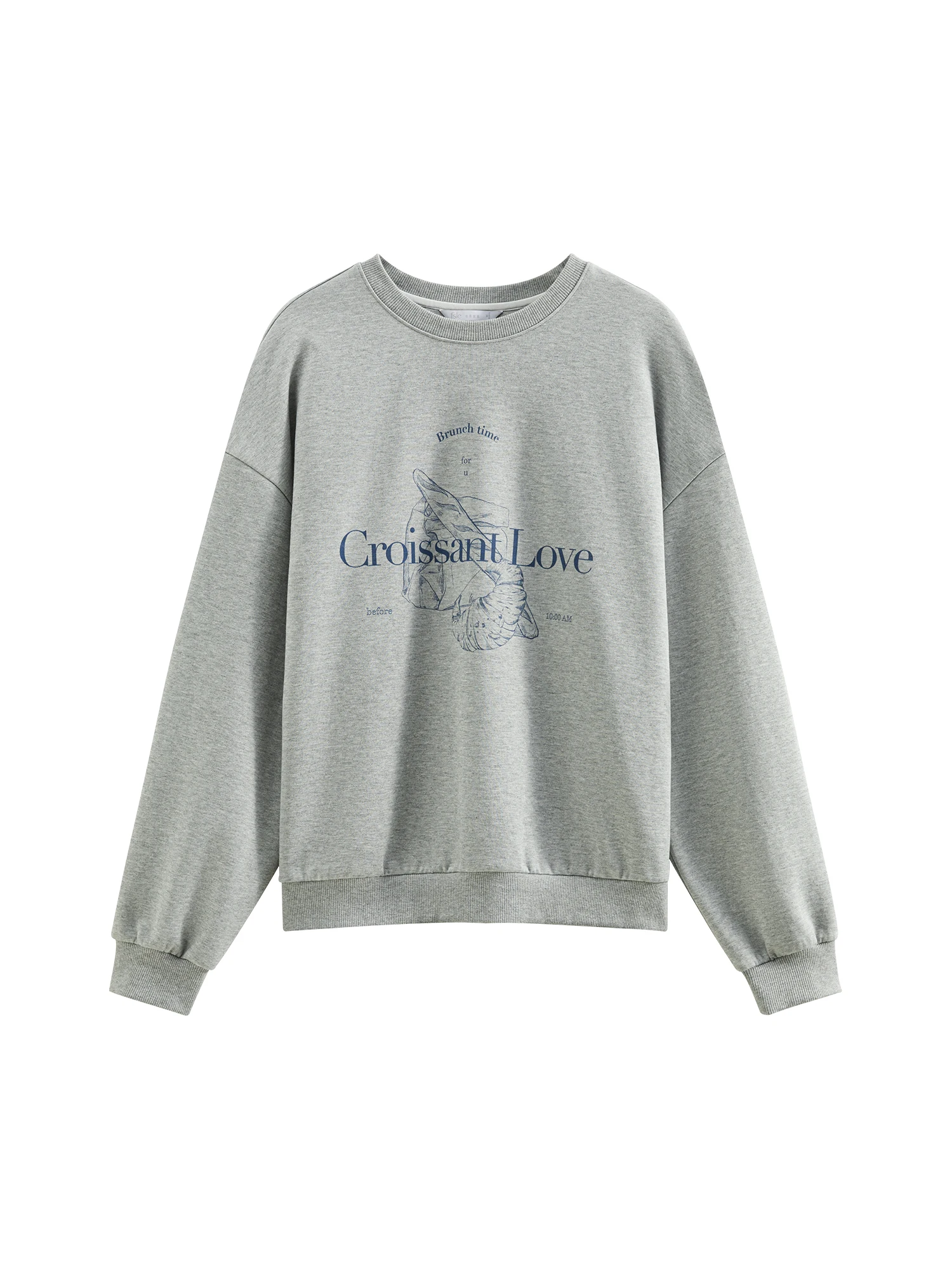 FSLE Grey Hoodless Round Neck Sweatshirt for Women 2025 Spring New Design All-match Casual Loose Top Chic Outfits 25FS11112