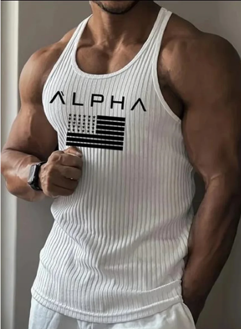 Fitness Sports Vest Large Size Men's Sleeveless Summer Knitted Vertical StripeLeisure Slim Men's Vest Men's L-Line Vest Men's