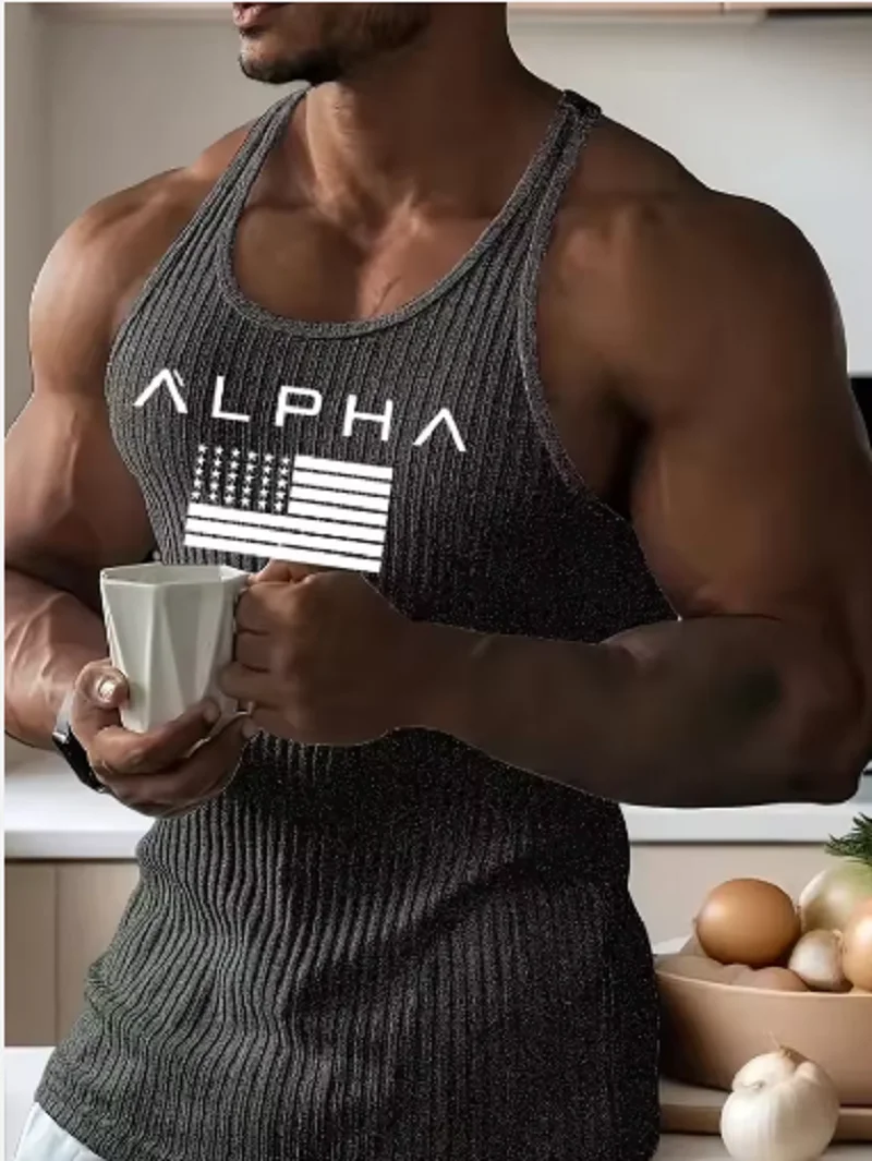 Fitness Sports Vest Large Size Men's Sleeveless Summer Knitted Vertical StripeLeisure Slim Men's Vest Men's L-Line Vest Men's