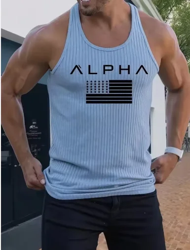 Fitness Sports Vest Large Size Men's Sleeveless Summer Knitted Vertical StripeLeisure Slim Men's Vest Men's L-Line Vest Men's