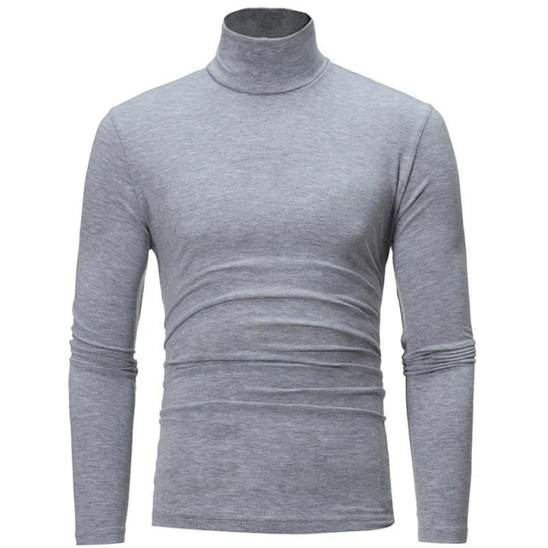 Autumn Winter Men's High Neck T-shirt Slim Fit Fashion High Elastic Long Sleeve Casual Breathable Apparel Pullover