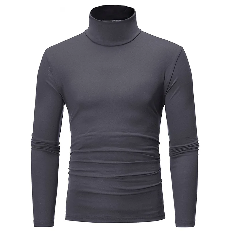 Autumn Winter Men's High Neck T-shirt Slim Fit Fashion High Elastic Long Sleeve Casual Breathable Apparel Pullover