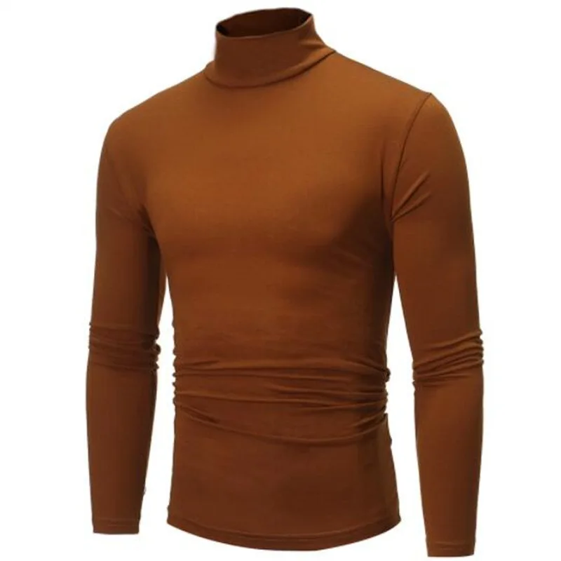 Autumn Winter Men's High Neck T-shirt Slim Fit Fashion High Elastic Long Sleeve Casual Breathable Apparel Pullover