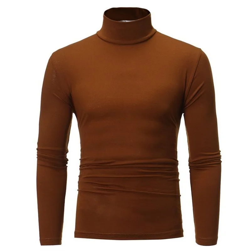 Autumn Winter Men's High Neck T-shirt Slim Fit Fashion High Elastic Long Sleeve Casual Breathable Apparel Pullover