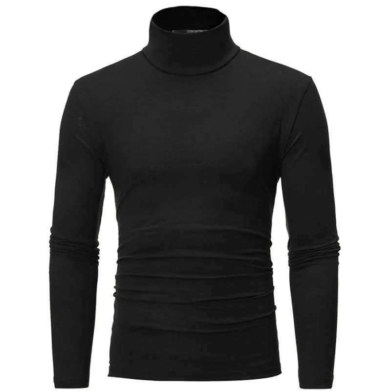 Autumn Winter Men's High Neck T-shirt Slim Fit Fashion High Elastic Long Sleeve Casual Breathable Apparel Pullover