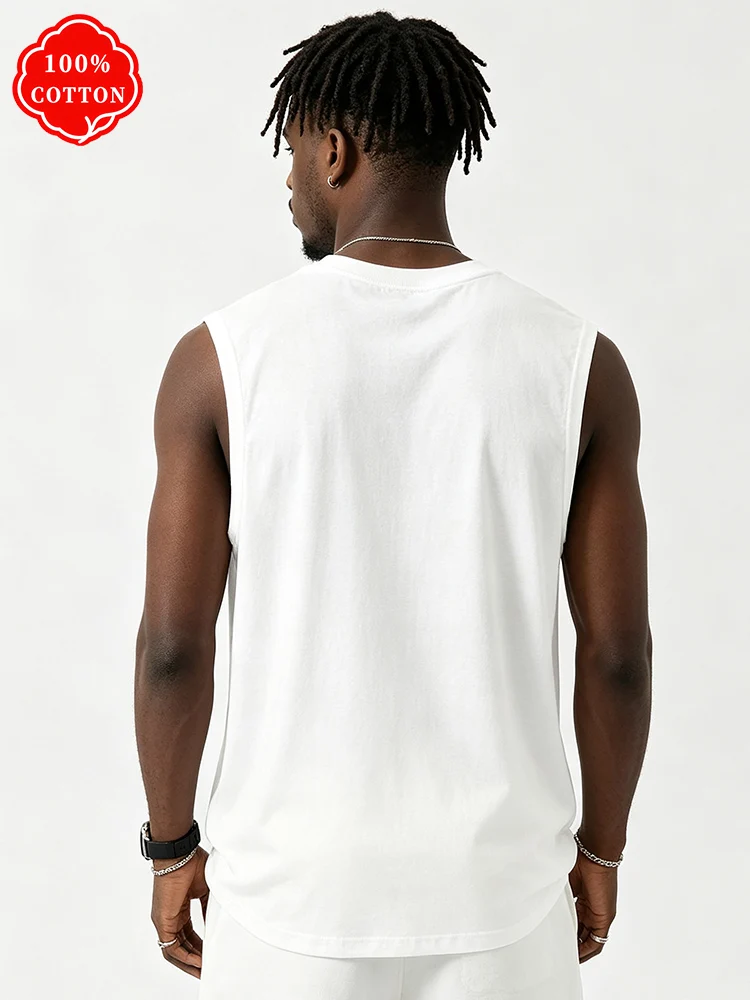 100% Cotton Men's Summer Sleeveless Top, Printed Casual Loose Vest, Minimalist Pattern Sports Vest, Suitable for Daily Wear - T7