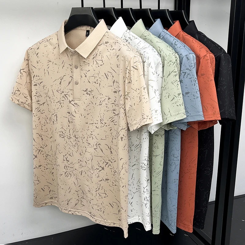 Mens Abstract Print Polo Shirts Short Sleeve Casual Business Golf Shirt Breathable Quick Dry Lightweight Summer Tops for Men