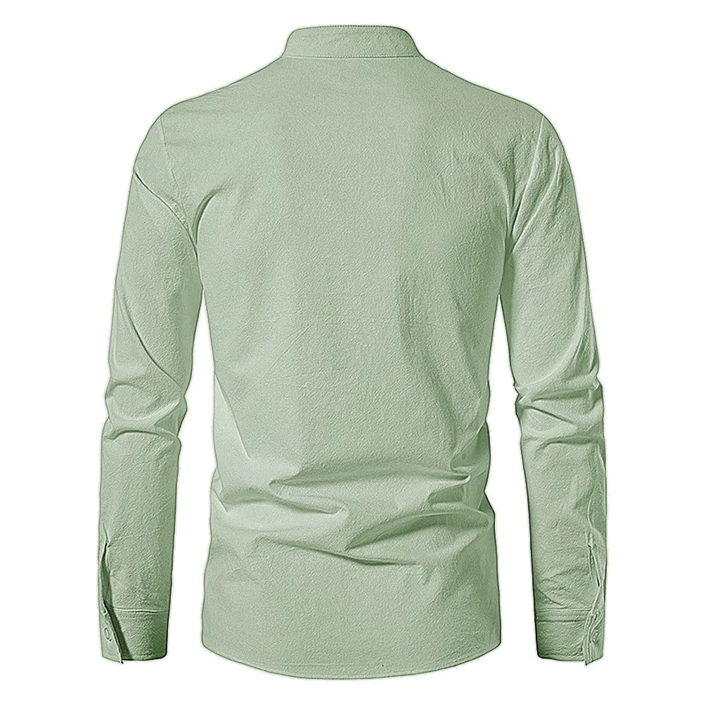 King Billion Men's Shirts Casual Men Cotton Linen Long Sleeve T-shirt Spring Autumn Vintage Shirt US Size Drawstring Neck
