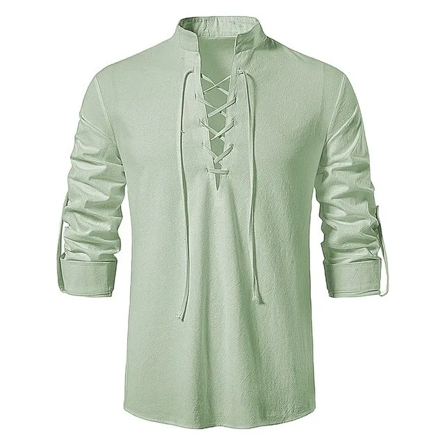 King Billion Men's Shirts Casual Men Cotton Linen Long Sleeve T-shirt Spring Autumn Vintage Shirt US Size Drawstring Neck