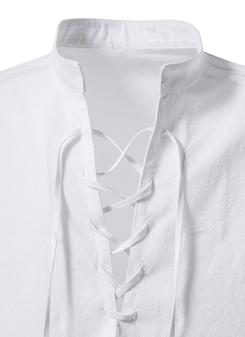 King Billion Men's Shirts Casual Men Cotton Linen Long Sleeve T-shirt Spring Autumn Vintage Shirt US Size Drawstring Neck