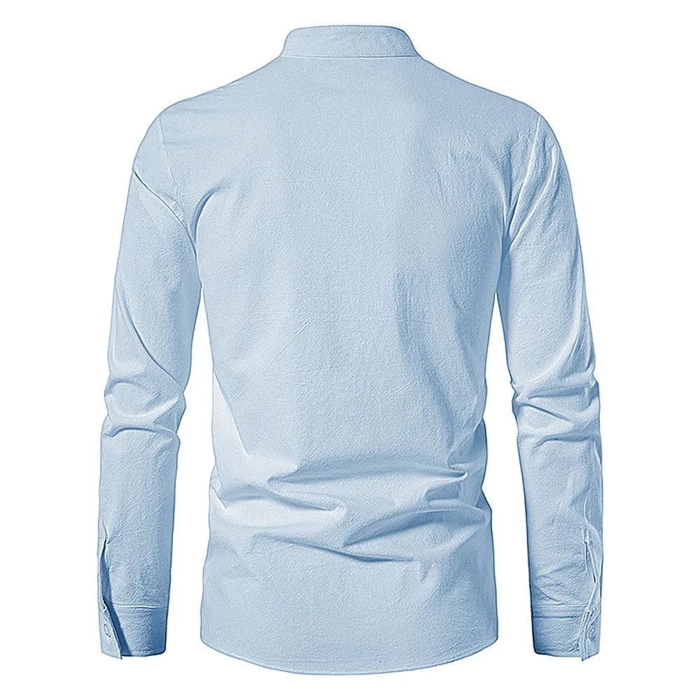 King Billion Men's Shirts Casual Men Cotton Linen Long Sleeve T-shirt Spring Autumn Vintage Shirt US Size Drawstring Neck