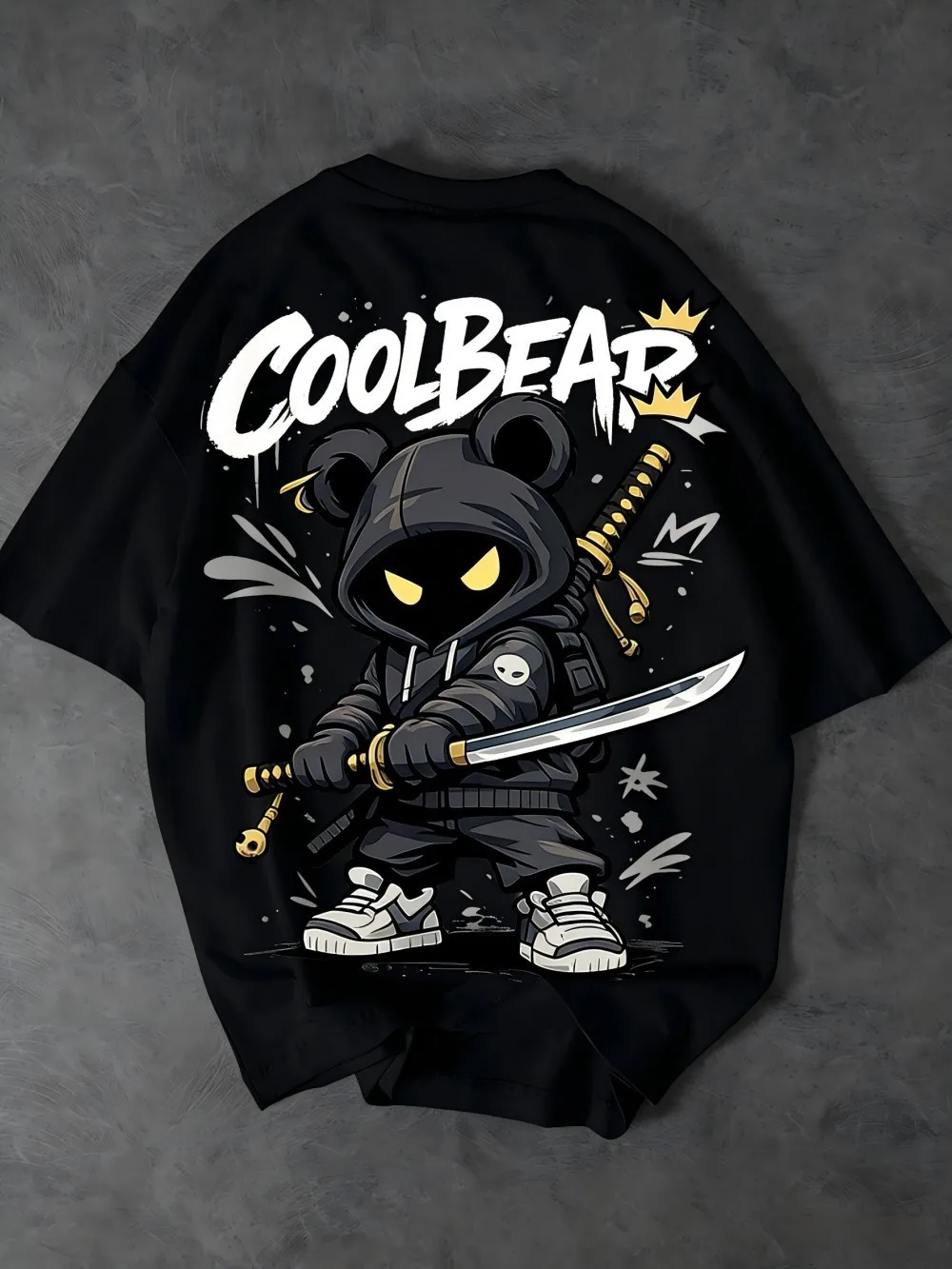 European and American Men's Summer Cartoon Warrior Letter Print Comfortable and Breathable Round Neck T-Shirt Outdoor Street Top