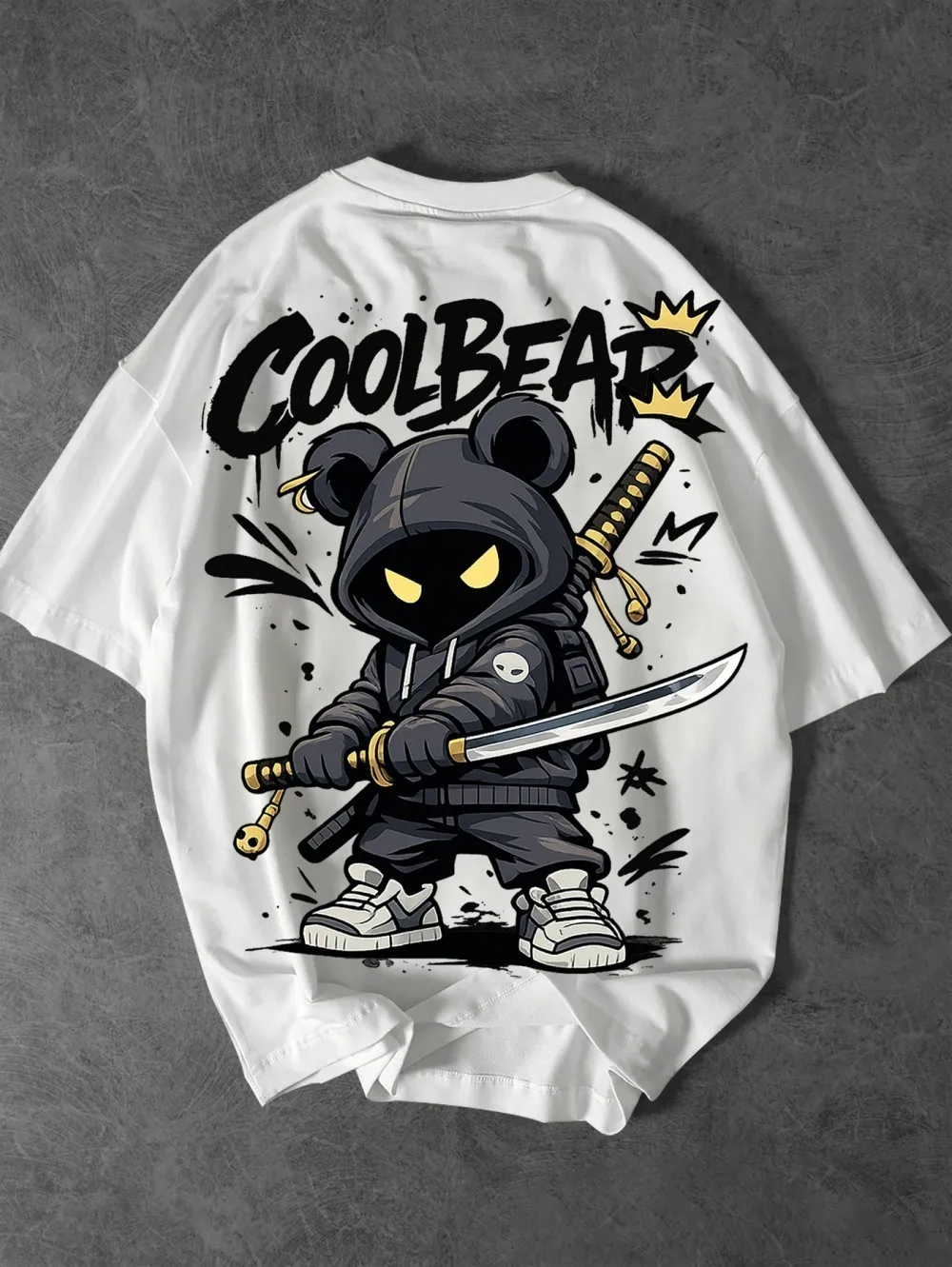 European and American Men's Summer Cartoon Warrior Letter Print Comfortable and Breathable Round Neck T-Shirt Outdoor Street Top