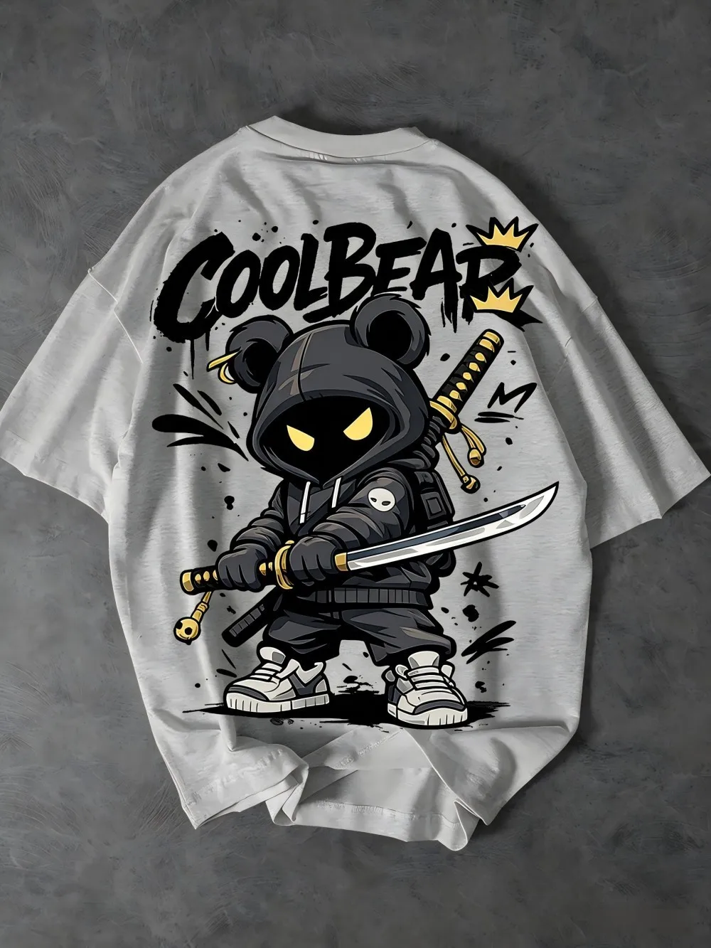 European and American Men's Summer Cartoon Warrior Letter Print Comfortable and Breathable Round Neck T-Shirt Outdoor Street Top