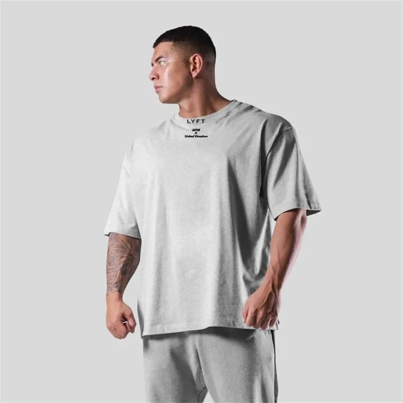 Men's Fitness Cotton T-shirt, Loose Fit, Short-sleeved, Suitable for Sports, Fitness, Running, and Training Wear,