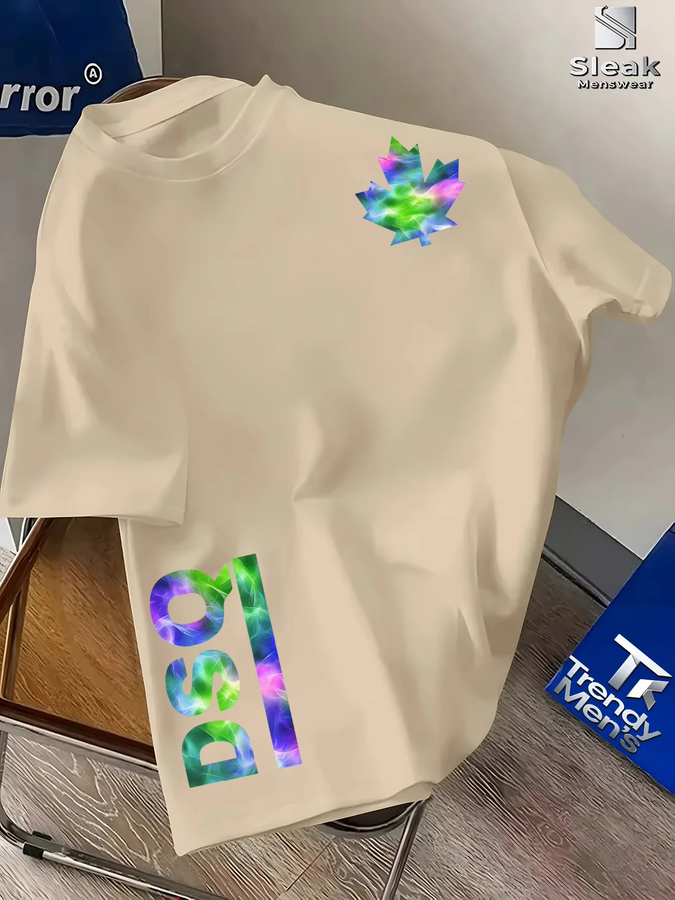 High-quality Men's Summer New Heavyweight Pure Cotton T-shirt Short Sleeve Niche Design Printed Trendy Brand