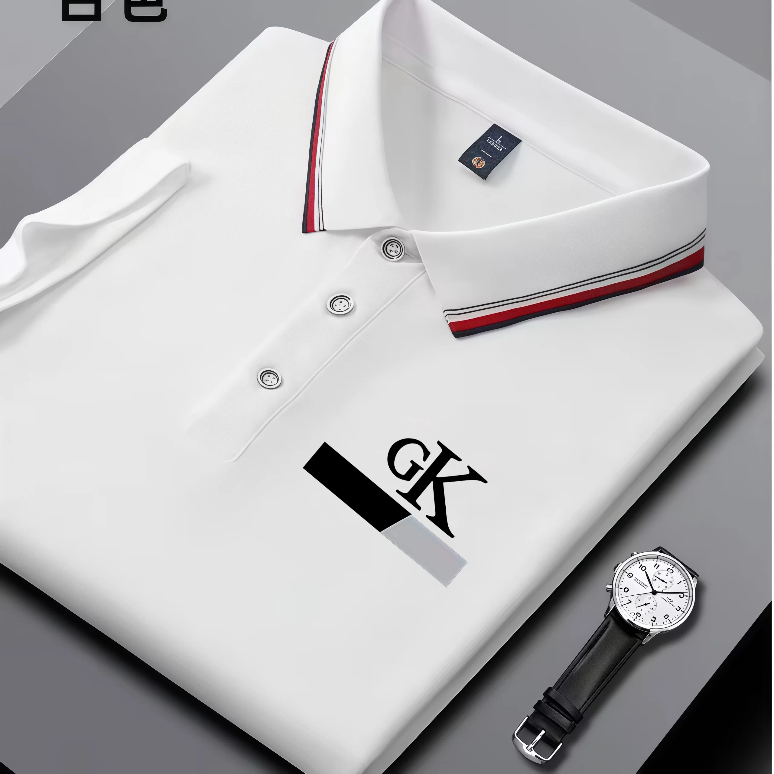 2026 new men's striped polo shirt, striped collar with GK printed letters, wrinkle resistant breathable top
