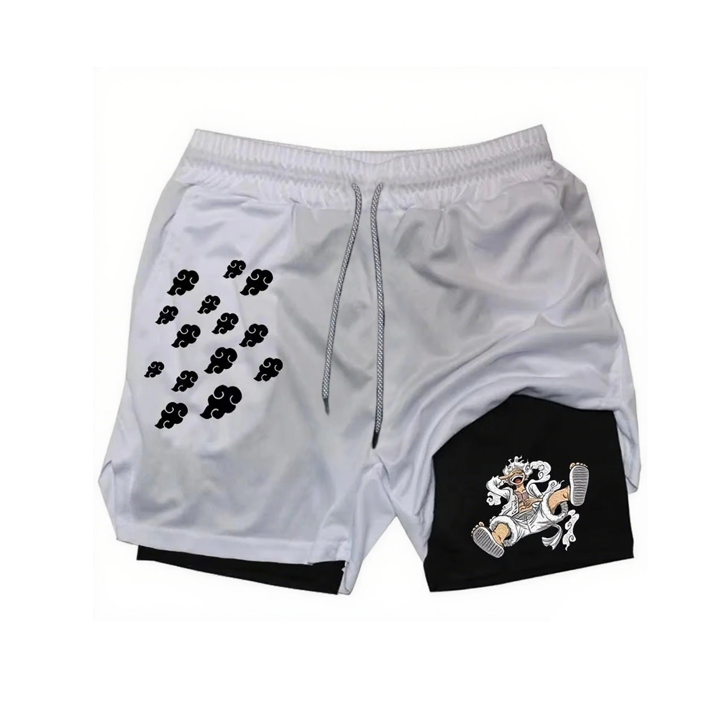One Piece Summer Anime Men's Shorts Quick-dry Double Layer 2-in-1 Pants Graphic Print Workout Training Fitness Sports Gym Shorts