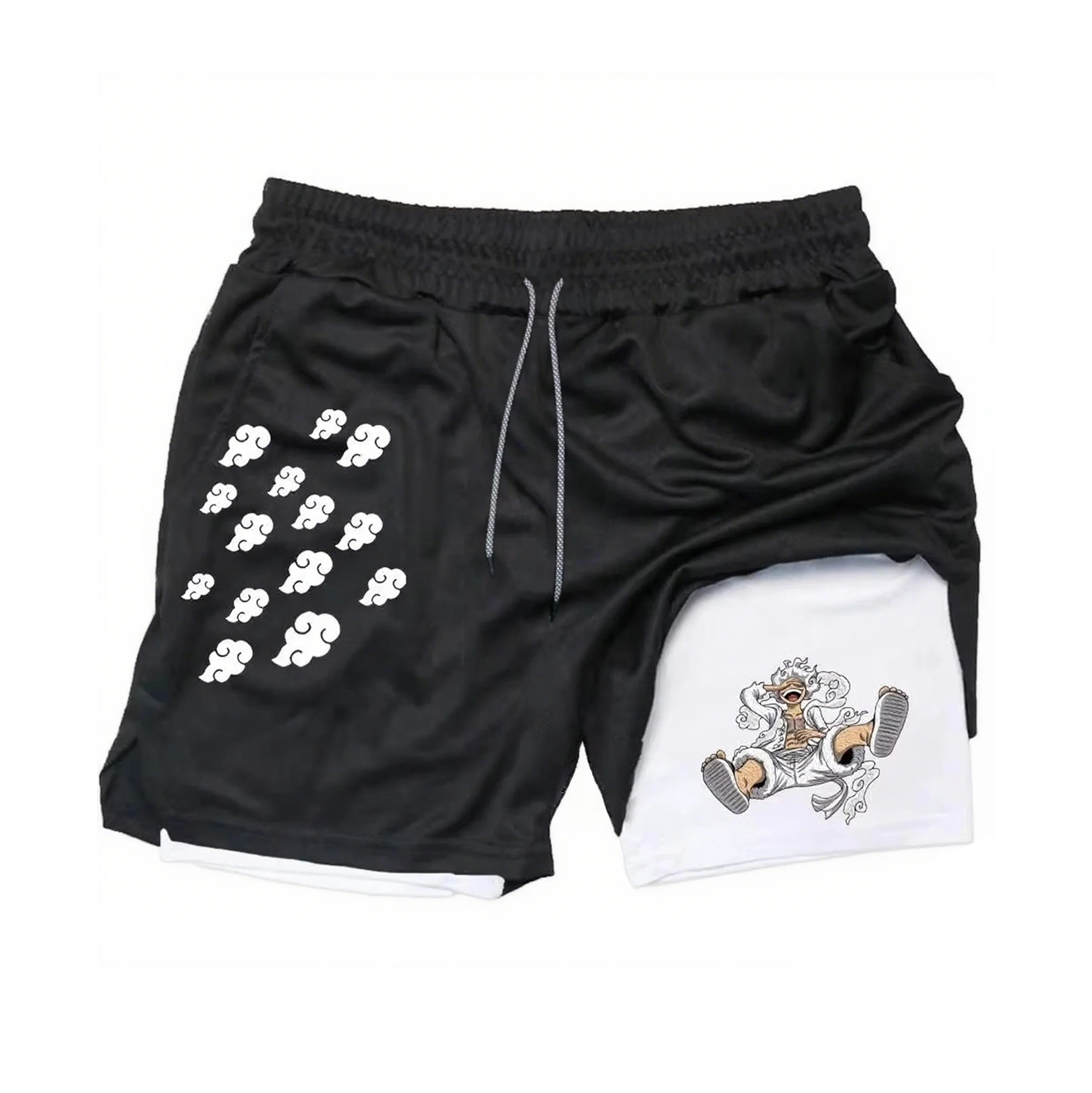 One Piece Summer Anime Men's Shorts Quick-dry Double Layer 2-in-1 Pants Graphic Print Workout Training Fitness Sports Gym Shorts