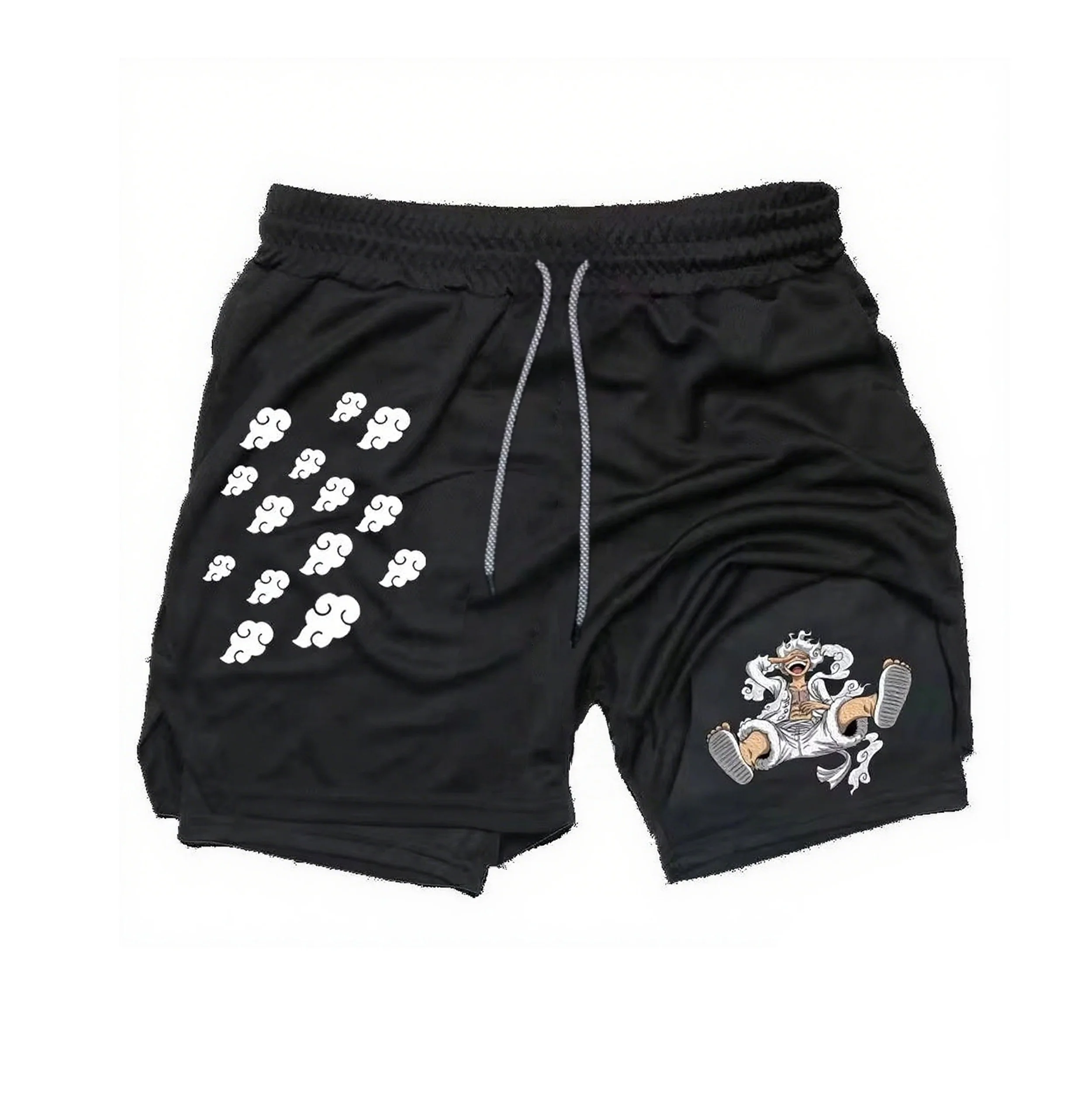 One Piece Summer Anime Men's Shorts Quick-dry Double Layer 2-in-1 Pants Graphic Print Workout Training Fitness Sports Gym Shorts