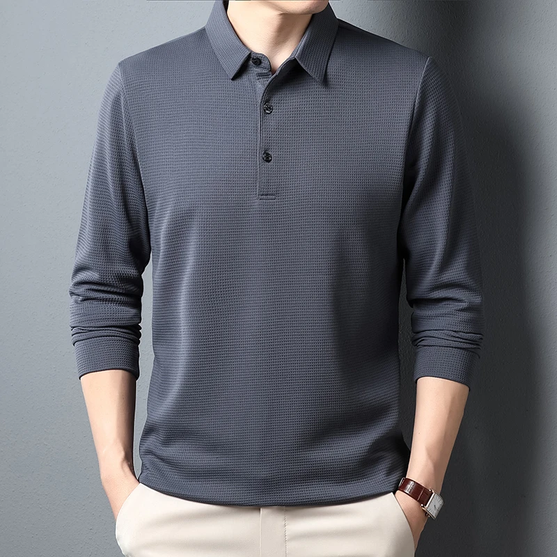 Men's Business Casual Polo Long Sleeve T-shirt Summer Comfortable Top