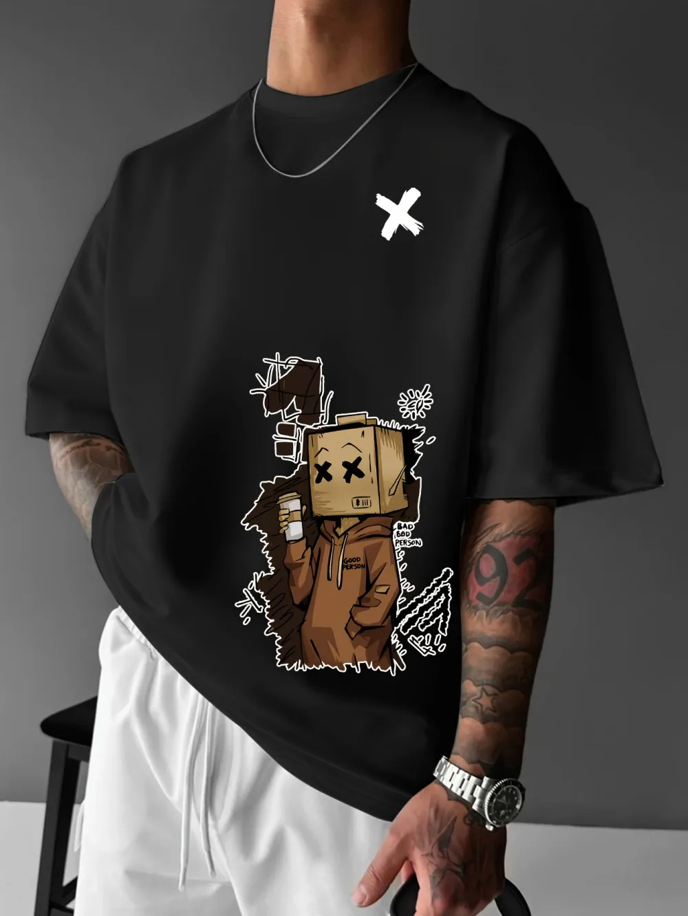 European and American Men's Summer Fashion Cartoon Print Comfortable Breathable Round Neck T-Shirt Outdoor City High Street Top