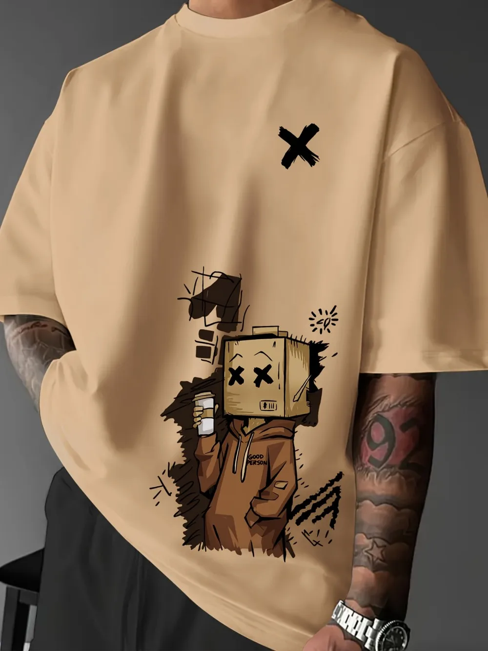 European and American Men's Summer Fashion Cartoon Print Comfortable Breathable Round Neck T-Shirt Outdoor City High Street Top