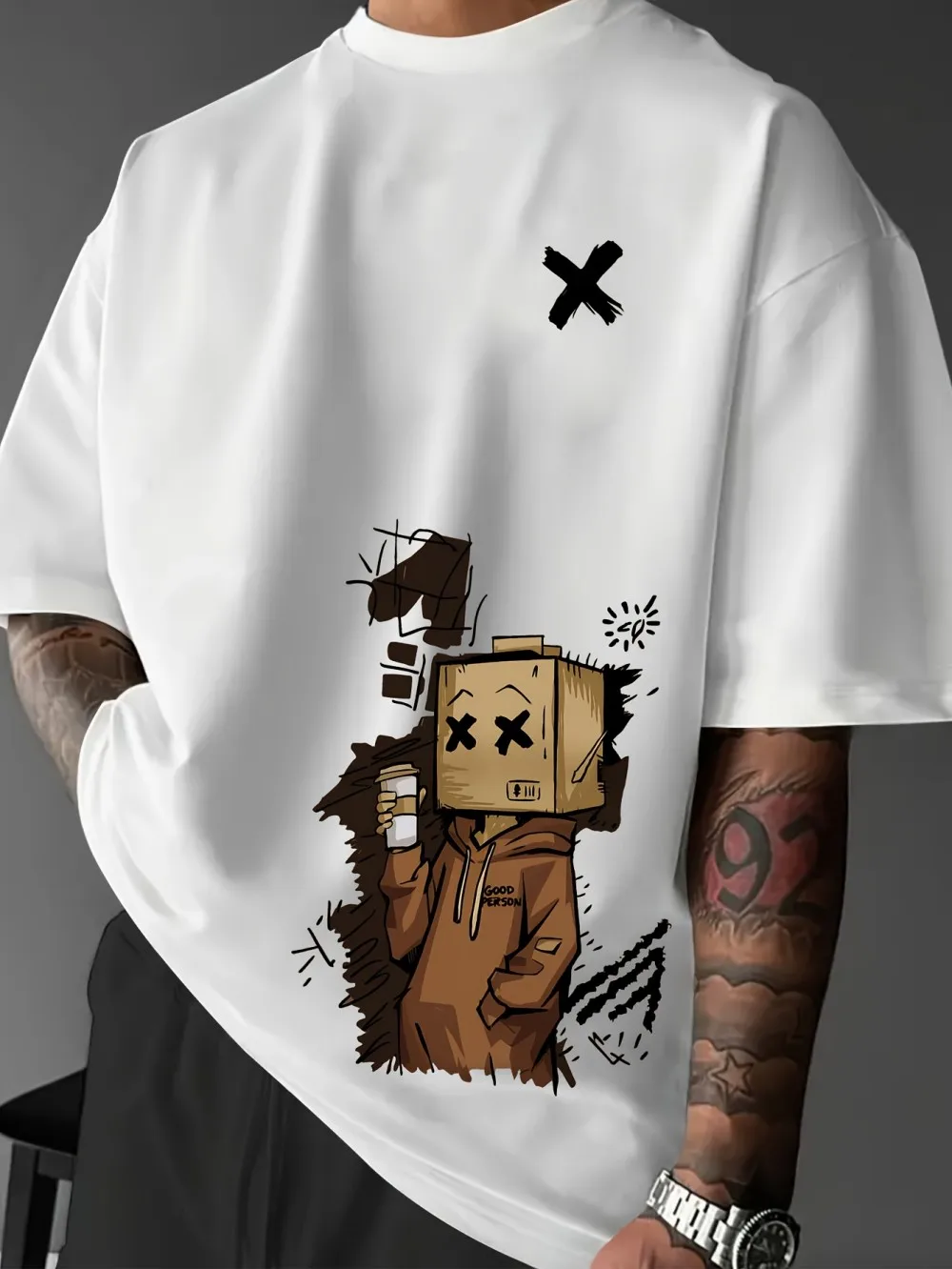 European and American Men's Summer Fashion Cartoon Print Comfortable Breathable Round Neck T-Shirt Outdoor City High Street Top